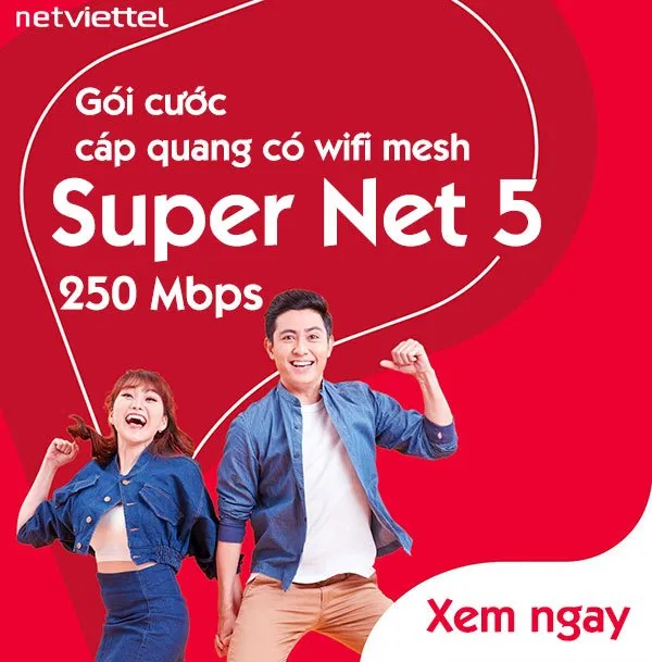 Gói Supernet5 Viettel- Tốc độ 250Mbps- Trang bị miễn phí 3 Home wifi có sóng wifi 5Ghz